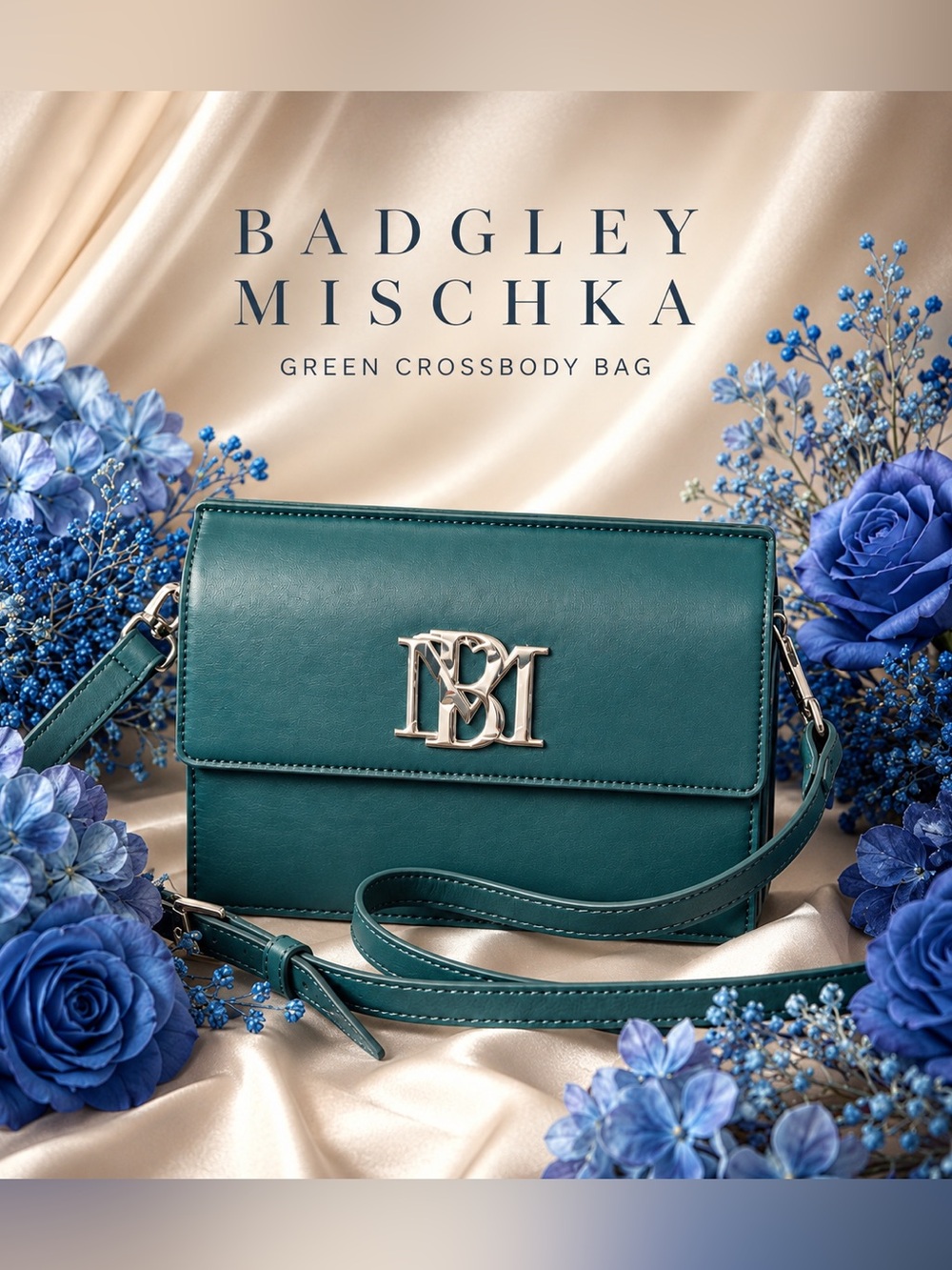 Badgley Mischka Green Crossbody Bag with Silver Hardware – NWT